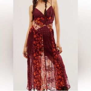 Free People! Evangeline Midi Dress in Brown Combo NWT!